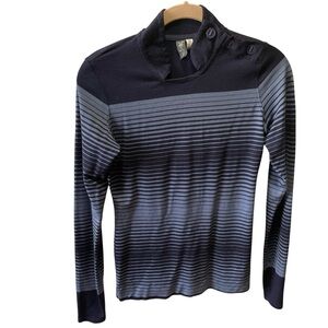 Ibex Womens Merino Wool Silky Long Sleeve blue Striped Shirt XS